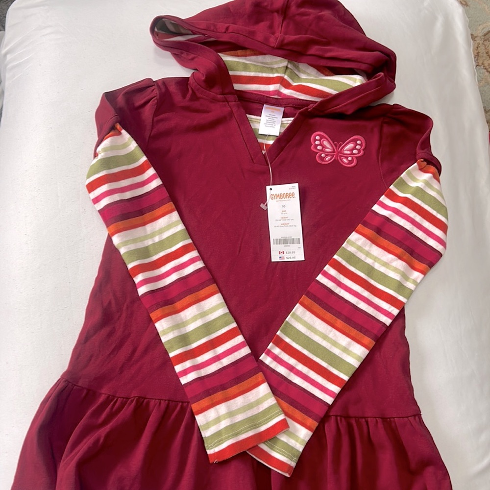 NWT Gymboree long sleeve “layered look” hooded top.  Embroidered butterfly